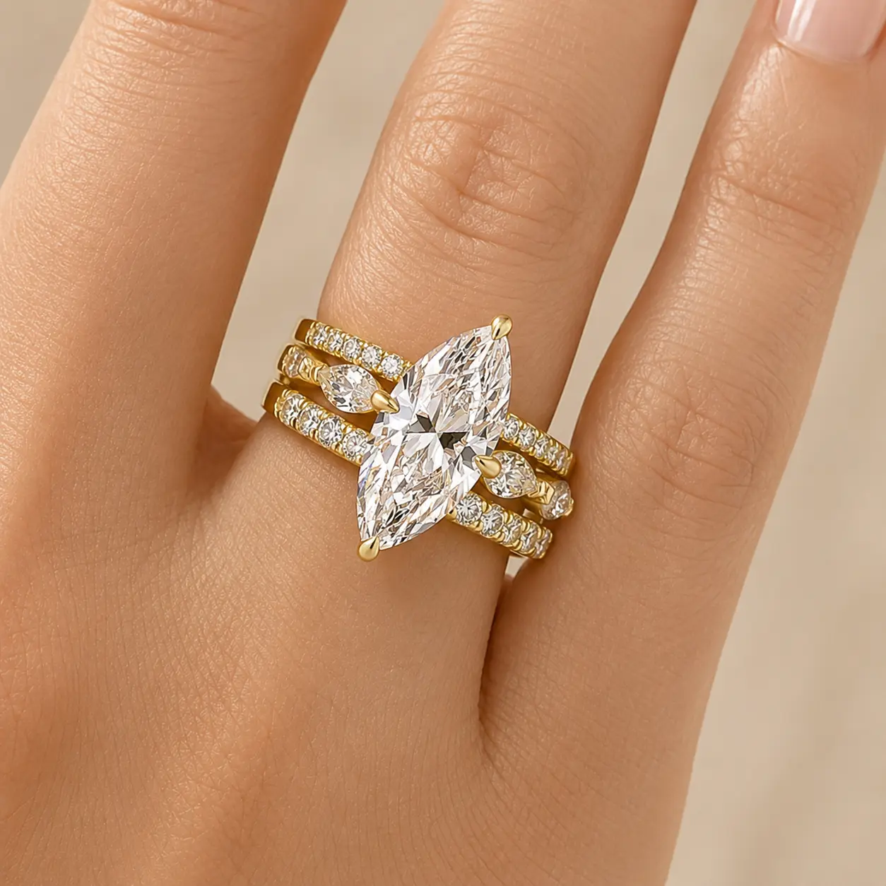 Maxine 4.0Ct Marquise Cut 3PC Engagement Ring Set -14K Yellow Gold Plated Women's Jewelry, Promise Ring Set for Gf Suitable for Proposal, Wedding, Daily Wear, Tarnish-Free Ring Set