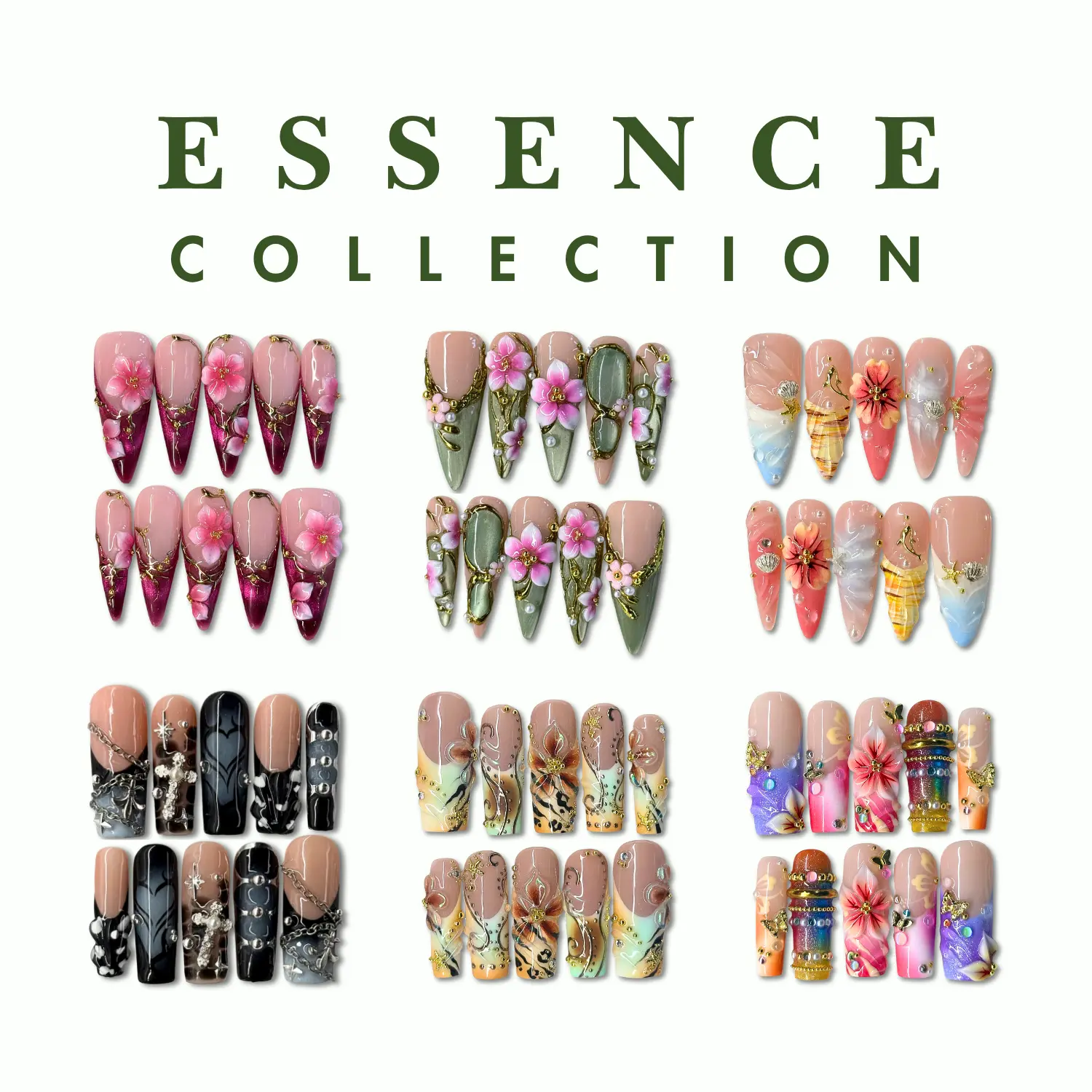 NailPhoria ESSENCE Collection - Handmade Press-On Nails | Reusable, Salon-Quality, Long-Lasting, Glossy Design