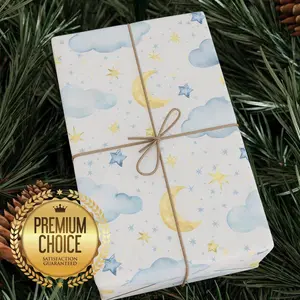 Baby Boy Gift Wrapping Paper, Clouds and Moon Gift Wrap for Holidays and Birthdays, Cute Dreamy Wrapping Paper for Boys Baby Shower