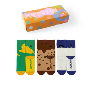 WoveeEss Fun Graphic Jacquard Crew Socks | Seamless Toe & Fitted Heel | Cotton Blend 1-Pair / 3-Pair Pack