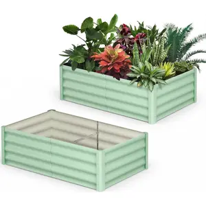 2 Pack 8x4x2 ft Galvanized Raised Garden Bed Kit, Large Metal Planter Box Outdoor for Vegetables Flowers & Herbs, Heavy Duty Steel Deep Root Planting Container with Open Base (Olive Green)
