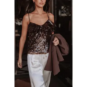 Zinnia Sequins Sleeveless Top - Brown