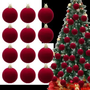12 Piece Velvet Christmas Tree Decorations, Elegant Velvet Christmas Ornaments Balls, Shatterproof Christmas Hanging Decor (2.36 Inches)