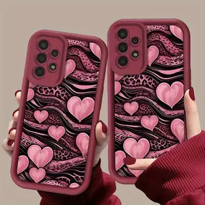 Phone Case - Rose Pink Fashion Leopard Print Heart Wine Red High Bamboo Anti-Fall Shock-Absorbing Protective Phone Case for Samsung S26,S26PLUS,S26ULTRA,S25,S25PLUS,S25ULTRA,S24,S24FE,S24PLUS,S24ULTRA,A54,A53,A52,A36,A35,A34,A33,A17,A16,A15,NOTE20,NOTE20U