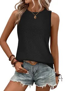 Zeagoo Live Tank Tops for Women Sleeveless Eyelet Shirts High Neck Cute Summer Top Loose Fit S-XXL