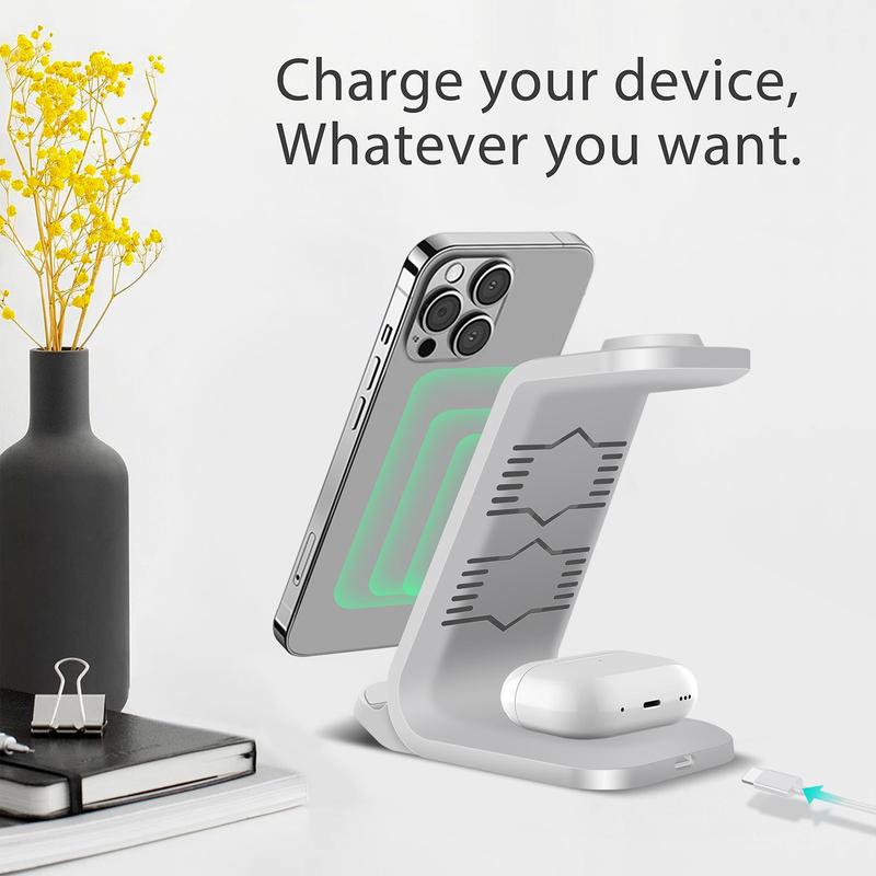 3 in 1 Charging Station, Wireless Charging Stand, Multifunctional Fast Charging Station For iPhone 17 16 15 14 13 12 11 Pro Max & Apple Watch & AirPods, Portable Charging Station