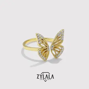 [251] Sterling 925 Silver Butterfly Design Adjustable Ring Cute Elegant Style Delicate Gift For Women Girls