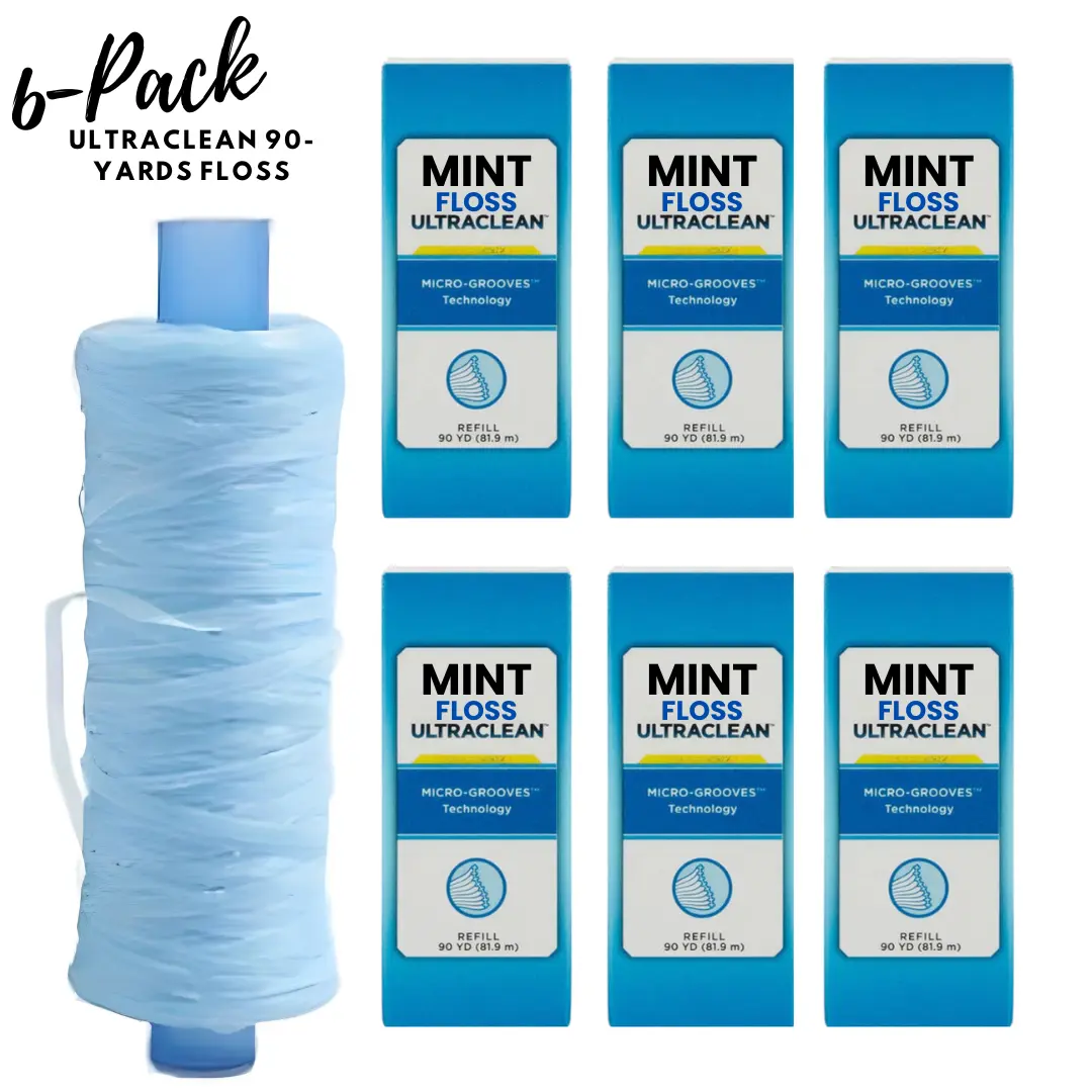 Ultraclean Mint Dental Floss Refill 6-Pack – 90 Yards, Shred-Resistant Dental Floss Refill Micro-Groove Technology Daily Oral