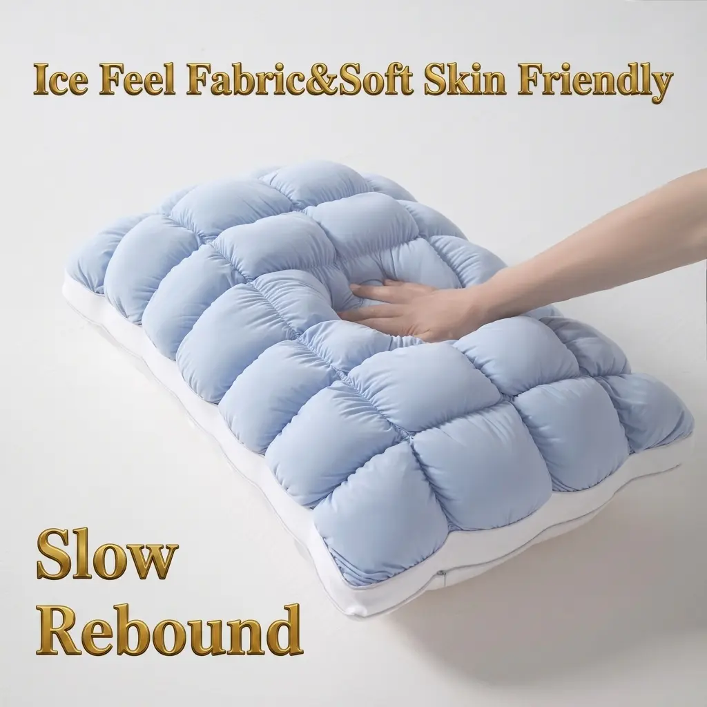 Cool-Touch Silky Soft Marshmallow Shaped Grid Puff Pillow, Fluffy Quilted Plush Support Bedding for Side & Back Sleepers，Cool-Touch Silky Soft&Marshmallow Shaped& Grid Puff Pillow