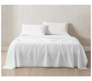 Lush Decor Evelyn Lace Trim Cotton Sheets White4Pc Set Queen