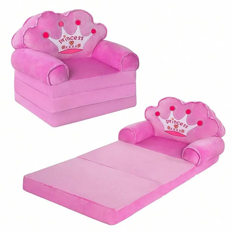 Children's Folding Princess Sofa Bed Chair for Girls (18+ Months), Pink Cartoon Shape, High-Density Foam Fold-Out Couch, Baby Item, 15.1x19.7x2.4in, 4.4lbs, Bedroom Use