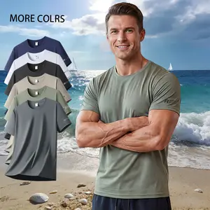 Summer men's ice silk T-shirt, breathable and cool, suitable for fitness, running, sweat absorption and quick drying, fashionable and casual, versatile short sleeved shirt