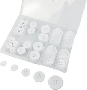 100 count White Sewing Buttons,4-Hole Craft Buttons, 5 Sizes ,with Compartment Storage Box, Suitable for Sewing,Suit Coat Shirt ButtonsDIY Decoration