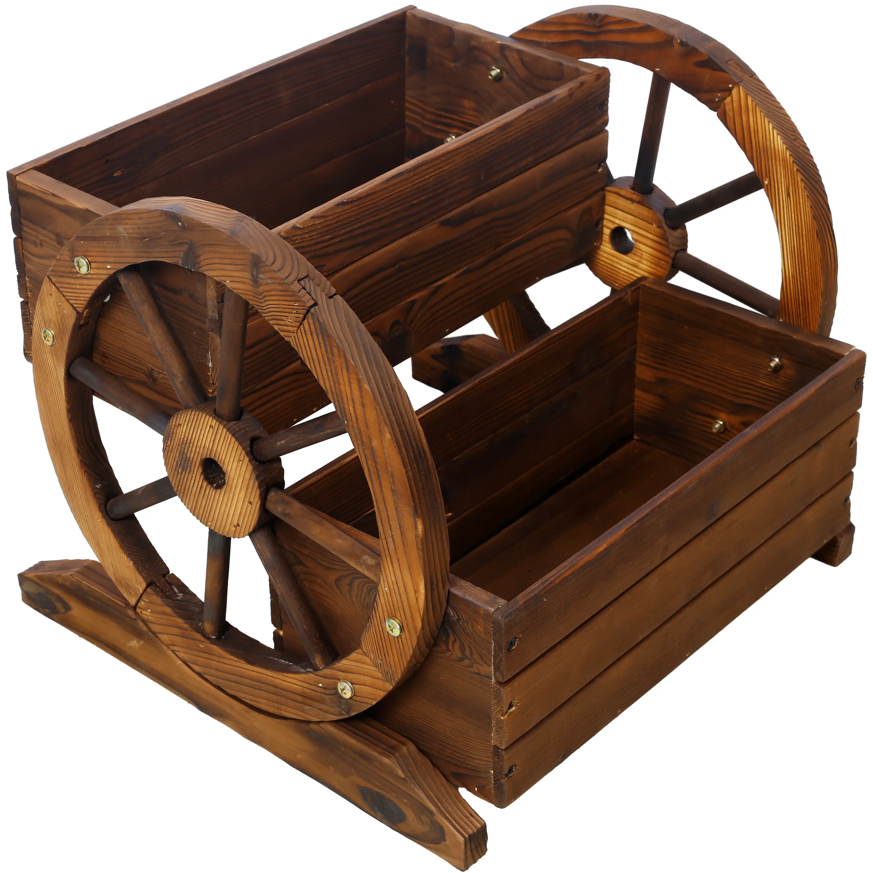 DONEXT Rustic 2-Tier Wooden Wagon Planter Box with Wheels, All-Inclusive Hardware - Assembly Screws, Brackets & Tools Included, Decorative Pot for Flowers Herbs Vegetables, Indoor-Outdoor Patio Balcony Use