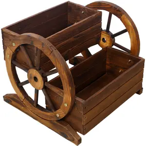 DONEXT Wooden Wagon Planter Box, Garden Planter with Wheels,Decorative Planter for Flowers Herbs Vegetables for Indoor & Outdoor Décor,Wooden Flower Cart for Patio Garden Balcony Decoration.