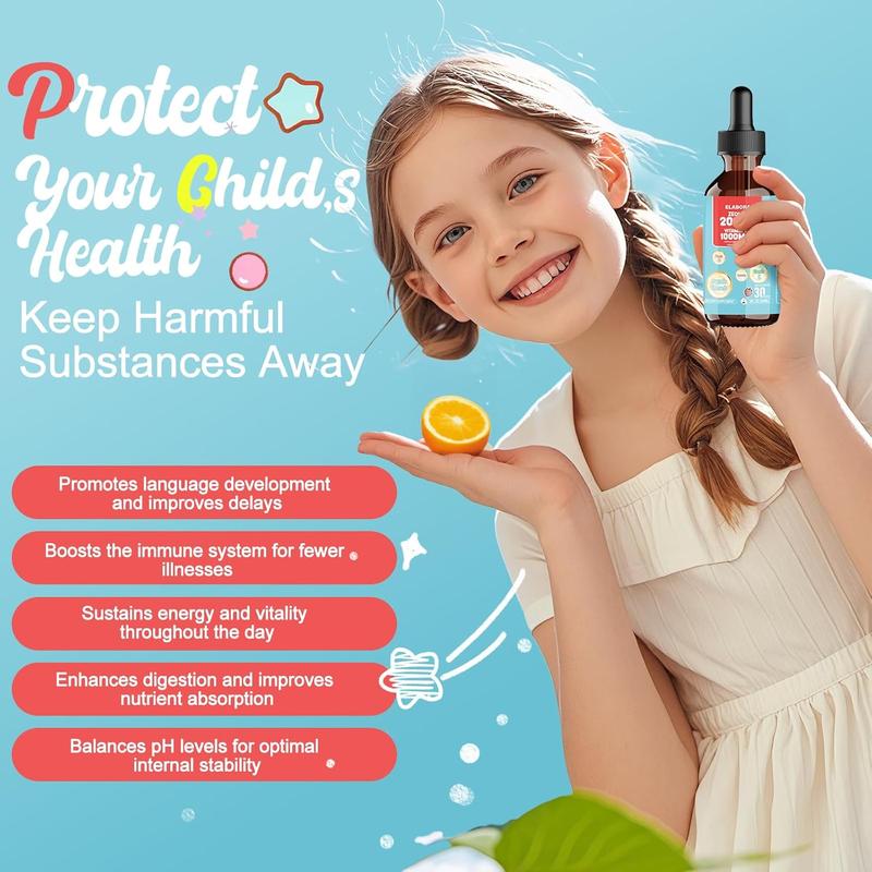 Elabora 60ML Zeolite Drops for Kids and Adults, Organic Chlorella, 200mg Zeolite Liquid Drops with 1000mcg Vitamin B12,10 Billion CFU & Prebiotics for Gut Support & Speech, Immune, Bone, Strawberry