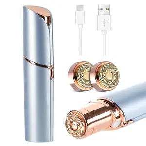 Facial Hair Removal for Women, Electric Painless Rechargeable Facial Hair Remover for Face, Lip, Chin with 2 x Replacement Heads, USB Rechargeable Shaver