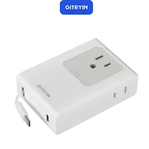 Gitryin 5-in-1 Retractable Travel Adapter Fast Charging 40W with Built-in Cable 50% in 25 Min for iPhone 15 Pro