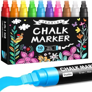 Window Chalk Markers for Glass-Washable, 10 Colors Jumbo Liquid Chalk Markers with 10mm 3 in 1 Nib - Thick Wide Tips, Big Chalkboard Markers for Car, Bistro, Mirror, Poster, Blackboards