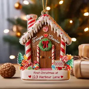 Custom First Christmas In Our New House Ornaments, Acrylic Gingerbread Ornaments For New House 2025, Cute Holiday Keepsakes For Homeowners, Personalized Housewarming Gift Globes For Christmas Tree Ornaments