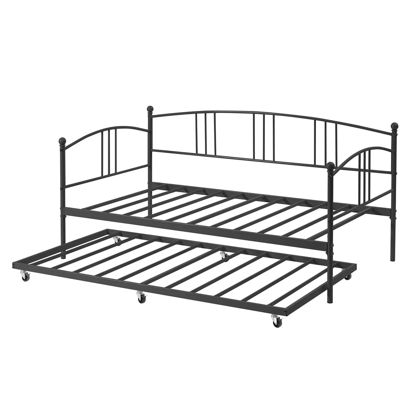 Daybed with Trundle  Trundle Bed Twin with Arched Headboard  Sturdy Metal Day Bed with Steel Slat Support  SofaBed for Bedroom Living Room  and Guest Room  Black