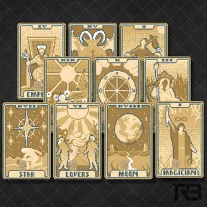 Golden Pixel Tarot Card Sticker Cover for Debit Card or Credit Card
