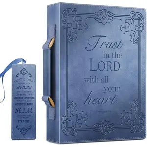 Large Classic Bible Cover Vegan Leather Carrying Book Case Church Bag Bible Protective with Handle, Gift for Men, Women, Father, Mother, Friends, Blue