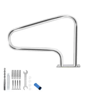 39"x 32" Pool Handrail Swimming Inground Pool Rail with Nylon Blue Grip Cover, 304 Stainless Steel Rated 375LBS Load Capacity, for Home Inground Pool Water Park, Quick Mount Accessories