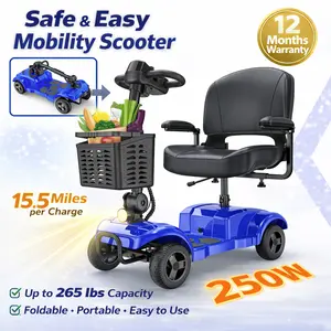 ENGWE Ease Series Folding 4 Wheel Mobility Scooter 15/24/12.4 Miles Range 250W/270W Electric Powered with Detachable Basket Front Light for Seniors Adults Manufacturer Warranty,UL 2272 Certified