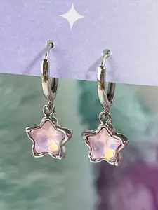 Elegant Star Pendant Hoop Earrings, Fashion French Style, Trendy Fashionable Accessories, Alloy Material, Perfect for Daily Wear and Gifting