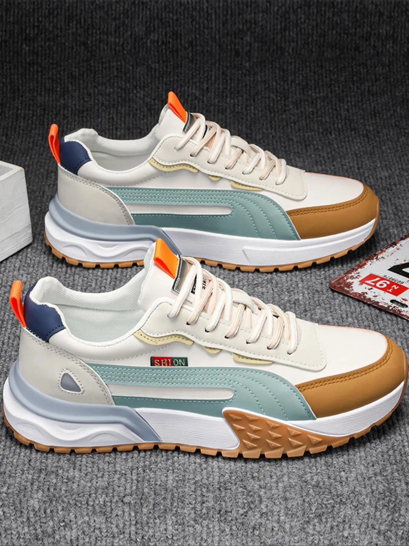 Mens Shoes, Colorblock Lace Up Front Low Top Workout Sneakers, Outdoor Sneakers, Comfortable Breathable Sports Running Shoes, Fashionable Casual Sneak