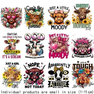 Cow Head Pattern Heat Transfer Sticker, 12pcs/set Washable Iron Transfer Printing, DIY Fashion Patches for T-shirts, Hats, and Bags