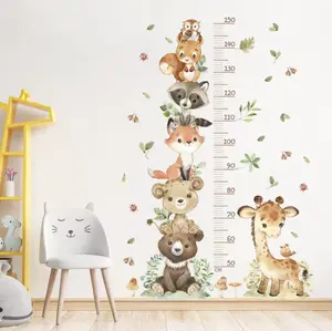 3PC Cartoon Animal Height Ruler Wall Stickers for Waterproof Removable PVC Kids Room Kindergarten Home Decoration