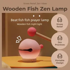 Alcove Living Rechargeable Zen Wooden Fish Lamp - Cordless Tapping Night Light with Soothing ASMR Sound, Dimmable Stress Relief Desktop Decor for Home Office, Meditation & Focus Kitchen Light