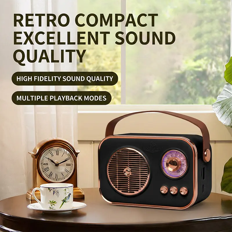 Retro Portable Bluetooth Speaker with LED Light, Loud Sound, FM Radio & USB-C Charging  （retro / portable / Bluetooth speaker / LED / FM / USB-C）