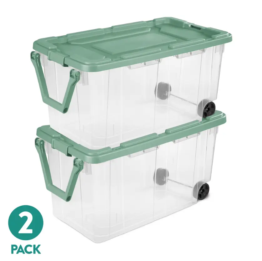 SALE Sterilite 160 Qt Wheeled Rugged Storage Bin 2 Pack Clear Heavy Duty Stackable Storage Containers with Latching Lid