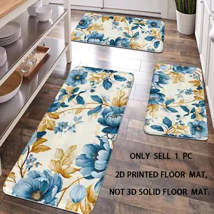[Popular Choice] 1-Pack, Bathroom Mat, Bathroom Anti-Slip Mat, Kitchen Mat, Bathroom Set, Home Decor, Anti-Fatigue Mat, Blue Floral Pattern Mat, Bohemian Theme Decoration, Soft and Comfortable, Reduces Fatigue.