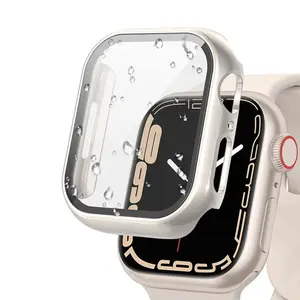 2 In1 Tempered Glass with Case for Apple Watch Series 9 8 7 6 5 4 3 2 1 SE  IWatch Model 40mm 41mm 44mm 45mm SmartWatch Matte Model Film Cover Screen Protector for Men Women Accessories Wearable