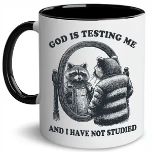 God Is Testing Me Mug, Silly Trash Panda Mugs Gift, Raccoon Meme Coffee Cup, Funny Possum  Ceramic Coffee 11Oz 15Oz Mug