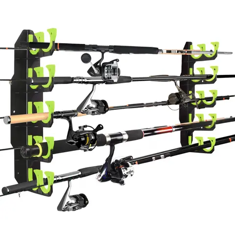 Hikeen Fishing Rod Holders, Tackle Storage Fishing Pole Holders for Garage, Wall or Ceiling Mounted Fishing Rod Rack Holds Up to 10 Rods