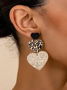 Elegant Heart-Shaped Leopard Print Resin Stud xinEarrings, Fashionable Women's Studs for Daily Wear, Perfect Gift for Vacations