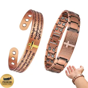 Pure Copper Bracelet for Couple Christian Cross 3500 Gauss Magnets Therapy Bible Verse Adjustable Elegant Faith Accessory Jesus Spiritual Health Gift for Men Women