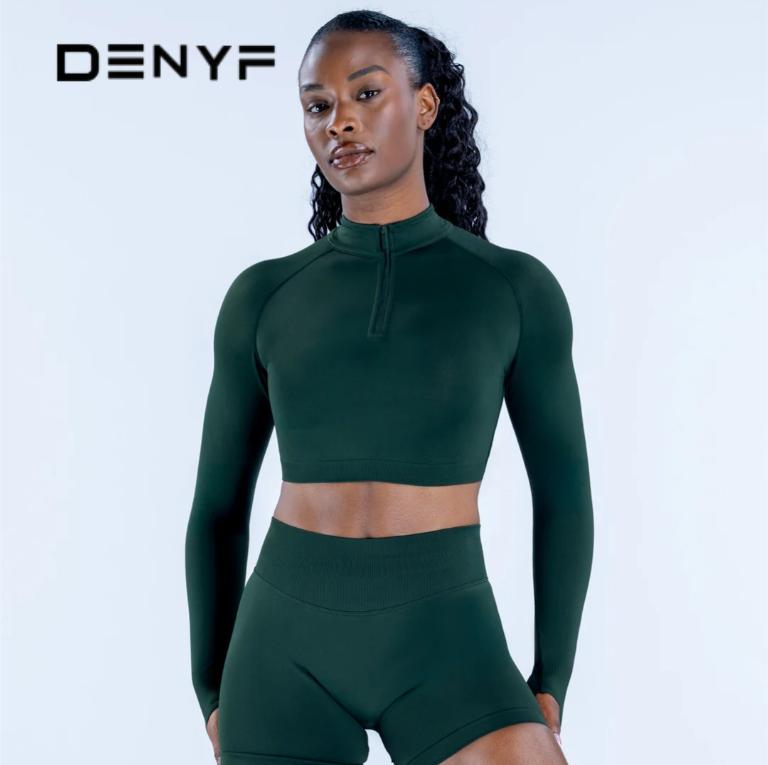 Women's 2 Piece Seamless Workout Set, Half Zip Long Sleeve Crop Top + High Waist Biker Shorts for Yoga Gym Fitness