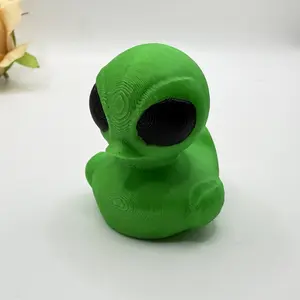 3D-printed alien duck statue - a bright green collectible statue with black eyes and a mouth, a humorous home office party decoration, suitable for Christmas, Easter and Death Day, cute alien decoration, holiday decoration, joke design