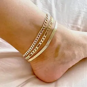 Freekiss anklet bracelet, Cuban chain anklet set, women's layered anklet, fashionable everyday accessory choice, Mother's Day waterproof jewelry gift tiktokshopspringglowup