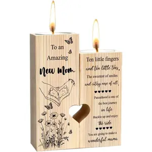 New Mom Gifts – Wooden Candle Holder with Poem – Gift for New Mom After Birth, Postpartum Gifts, Pregnancy Gifts for Expecting Mom, Push Presents, First Time Mom Gift