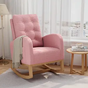 Modern Rocking Chair for Nursery and Living Room – Upholstered Comfortable Recliner Glider with Side Pocket, Boucle or Linen Fabric, Multiple Colors