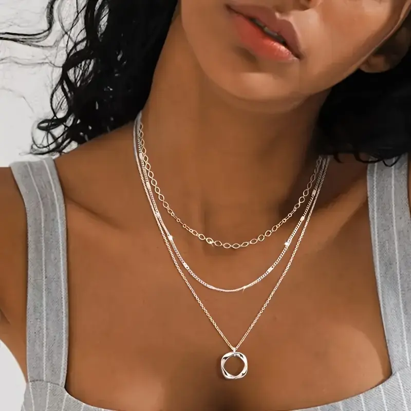 Silver Layered Necklaces for Women Trendy, Dainty 925 Sterling Silver Chain Necklace Stack for Women Layering Circle Pendant Choker Necklaces Set Non Tarnish Jewelry Gifts for Teens,Parties,Vacation,and Gifts