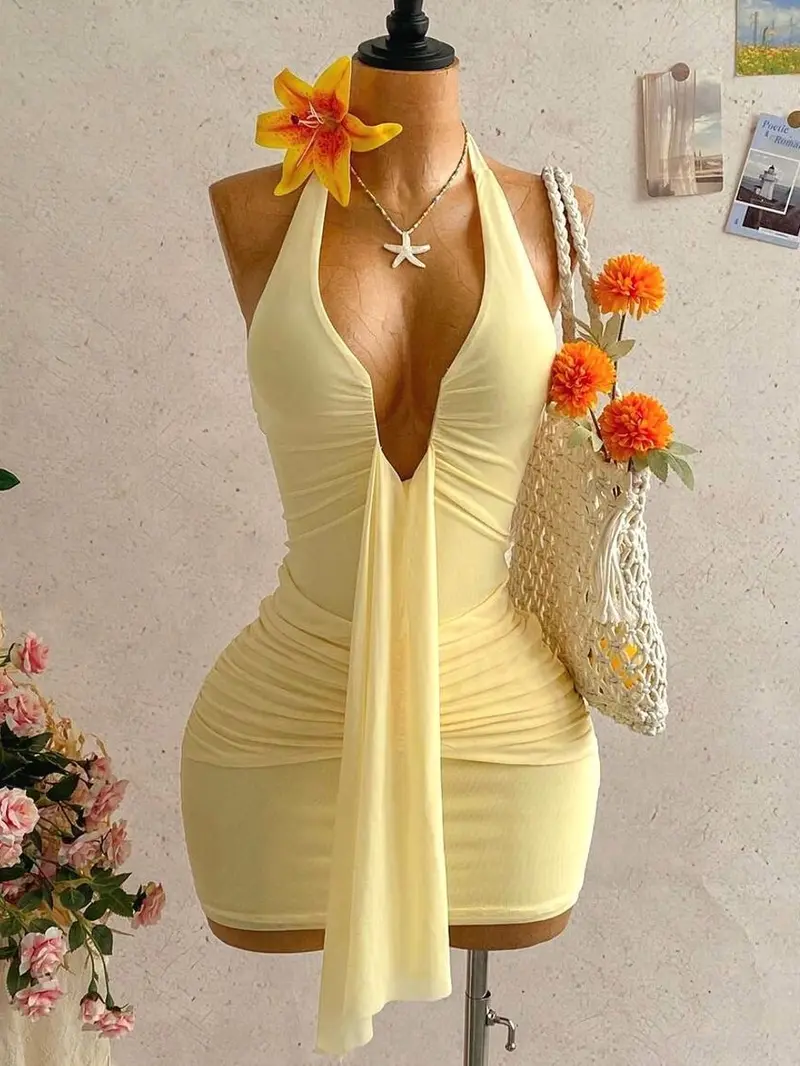 yellow mini summer strapless dress - TikTok Shop