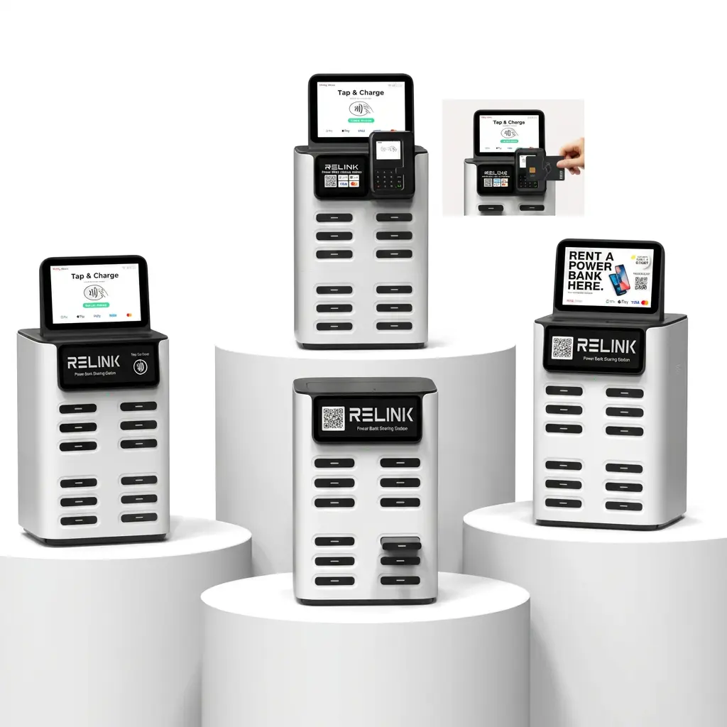 12-Slot Power Bank Rental Station Kiosk - Commercial Phone Charging Vending Machine with Integrated POS Payment System, Remote Management and Anti-Theft Design for Hotels, Bars, Restaurants, & Malls